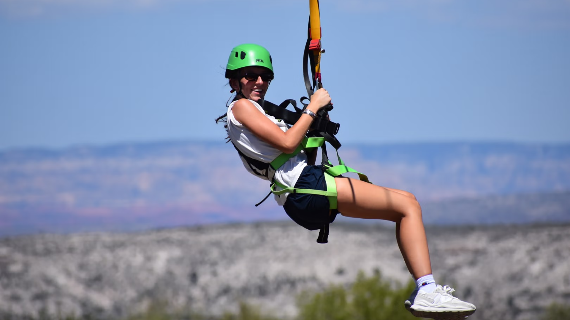 woman on a zipline